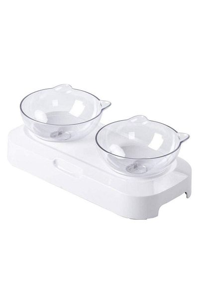 SIKS Orthopedic Double Bowl for Pet Feeding, White, 28.5x14x5.8 cm, White