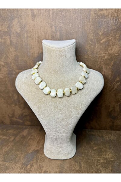 ZİDE AKSESUAR Ay taşı dikdörtgen kesim choker kolye