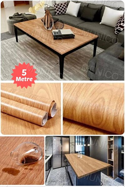Munico Ahşap Mobilya Duvar Heryere Yapışan Pürüssüz Mobilya Stickerı 5 Metre x 60 Cm Yapışkan Kağıt Dekor