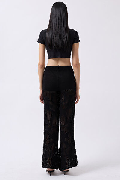 barış sülün lovebox Γυναικείο ψηλόμεσο καλοκαιρινό άνετο πλεκτό μαύρο παντελόνι παραλίας 004