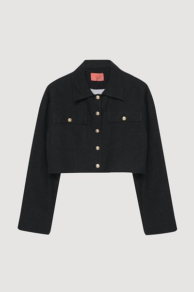 Quzu Buttoned Short Navy Blue Women's Jacket Ckt00241