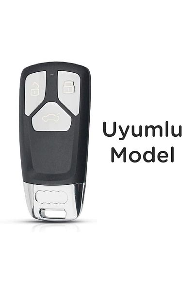 Luxe Aksesuarr Audi Smart New Model B9 Q5 Q7 3 Button Protection Key Controller Metal Case Leather Gray