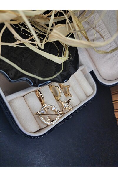 ALLEGRİA أقراط ثلاثية من الفولاذ الذهبي بطابع جالاكسي