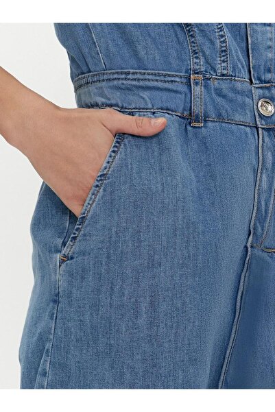 september island Denim Düğmeli Mini Boy Günlük Kullanım Şort Tulum