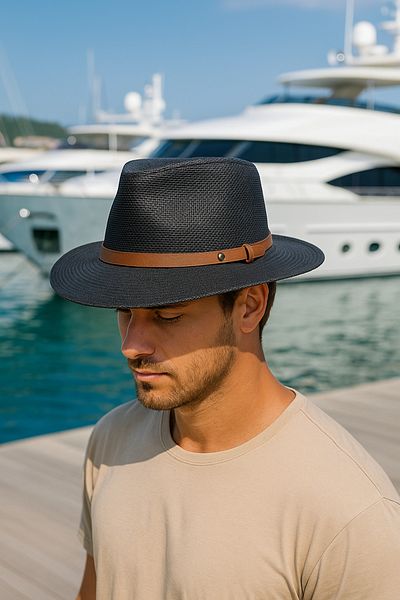 LAGRANZE Cowboy Men's Hat with Belt Detail