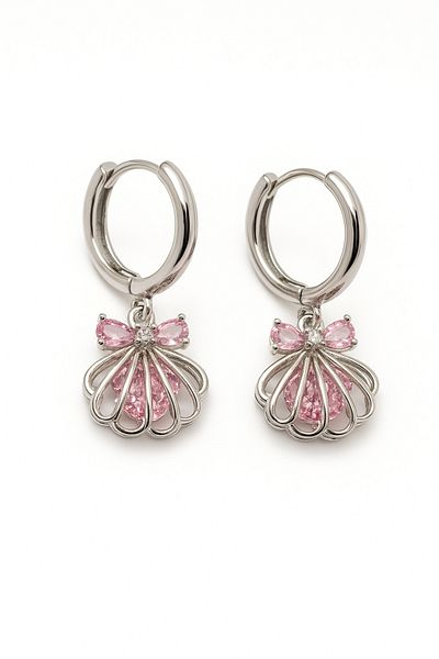 MakeWell Zircon Stone Steel Stainless Earrings with Anti-Tarnish Seashell and Bow Detail Design