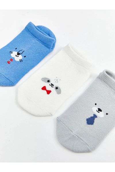LC Waikiki Lcw Baby Blue Printed Baby Boy Booties Socks 3-Piece