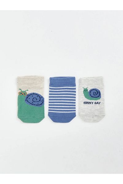 LC Waikiki Lcw Baby Ecru Printed Baby Boy Booties Socks 3-Piece