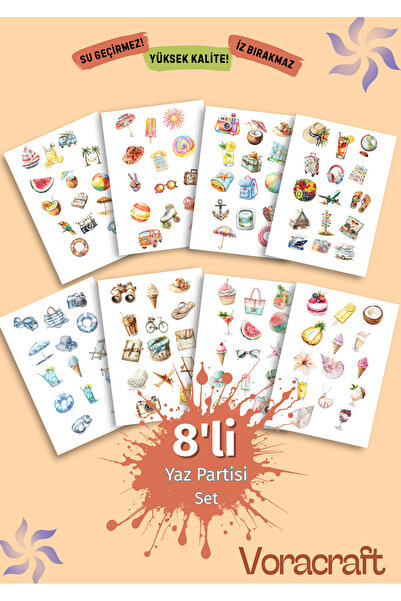 VORACRAFT 8'li Yaz Partisi Sticker Ajanda Bullet Laptop Journal SE001
