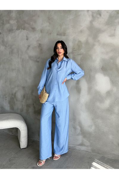 diaves Blue Strawberry Linen Shirt-Pants Casual Summer Suit
