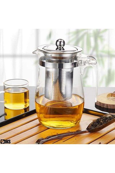 SIKS Fierbător cu infuzor din sticlă și oțel inoxidabil, 750 ml, înălțime 16 cm, diametru 9 cm, transparent