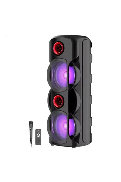 DRSELL Portable Speaker 300W PMPO DRSELL® – 2x 20cm Speakers, Microphone, Remote Control, Bluetooth, USB, FM, RGB