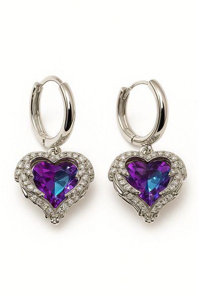 MakeWell Zircon Stone Steel Stainless Earrings with Heart Design That Does Not Darken