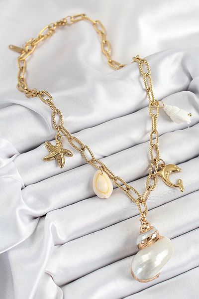 NEZADE STORE 316L Steel Gold Color Sea Shell and Star Concept Women's Necklace - Lisinya