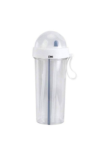 SIKS ® Cană dublă portabilă, transparentă, 2 paie, reutilizabilă, plastic, pentru ceai cu bule, 600 ml, albă
