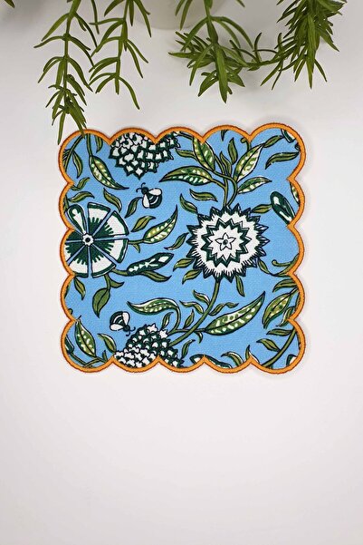 decofav مناديل كوكتيل زرقاء منقوشة بحافة مطرزة على شكل صدفي، قطعة واحدة، مقاس...