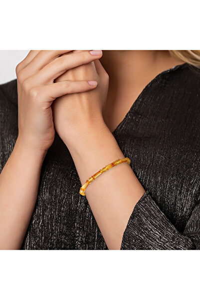 Tesbihane سوار نسائي من العنبر الطبيعي ذو لون أصفر عسلي