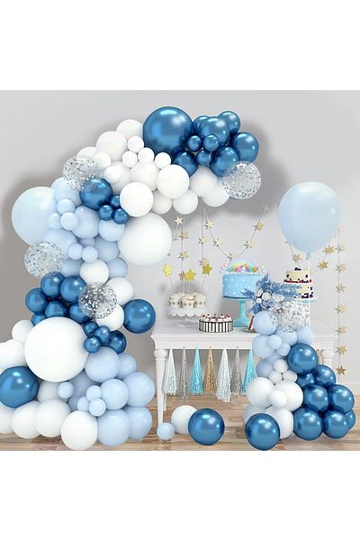 Mack PLUS 51-Piece Sky Face Sparkle Balloon Set – Blue & Silver Special Combination