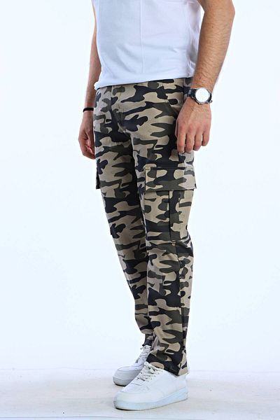 eg38 Camouflage Baggy Cargo Pocket Trousers Cream