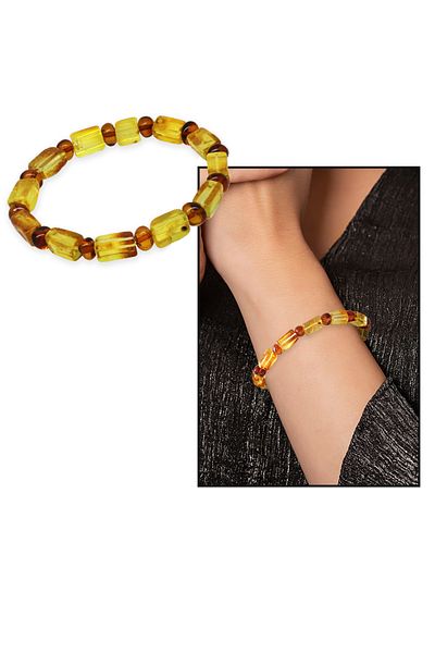 Tesbihane Yellow Soft Red Cylinder Cut Natural Drop Amber Women's Bracelet