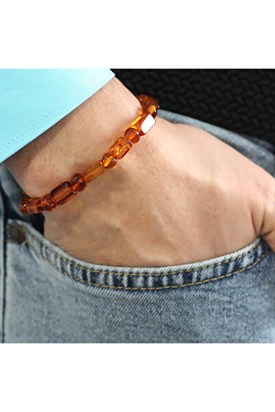 Tesbihane سوار رجالي من العقيق الطبيعي ذو لون عسلي