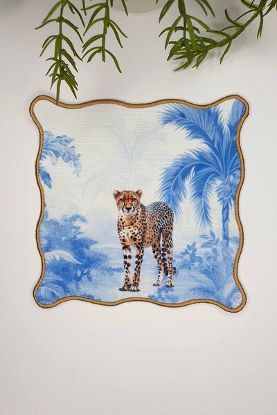 decofav منديل كوكتيل بحافة مطرزة بتصميم الغابة الغريبة والقطة 1 قطعة