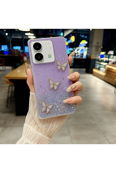 Rivor Xiaomi Redmi Note 13 Pro 4g Case Camera Protruding Glitter Butterfly Em...