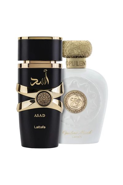 lattafa Package of 2 Lattafa perfumes, Asad 100 ml for him and Opulent Musk 100 ml for her