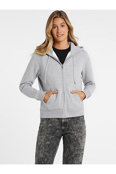 Guess Hanorac albastru pentru femei, cu guler cu glugă, cu model normal, GJ ZIP HOOD REG MINI - ORGANIC CO/P