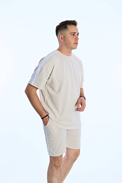 TMB 3 Stripe Shorts Suit Cream-White