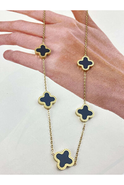 Zeysteel قلادة فان كليف ذهبية اللون مزدوجة الجوانب من الفولاذ الأسود للنساء