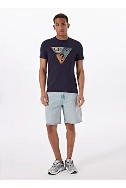 Guess Bisiklet Yaka Desenli Lacivert Erkek T-Shirt M5RI14J1314G7V2 SS CN TRI ST