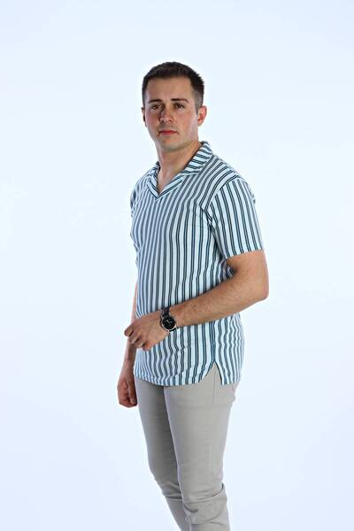 eg38 Syf Nurse Collar Striped T-Shirt Navy Blue