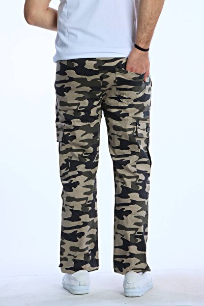 eg38 Camouflage Baggy Cargo Pocket Trousers Cream