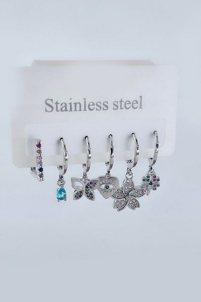 By Zeyna Aksesuar Women's Vip Series Antiallergic Zircon Stone 6-Piece Earrings