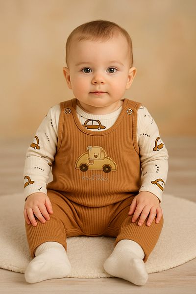 NAFİTTO Car Embroidered Baby Boy Jumpsuit 3-Piece Jumpsuit Set – Bodysuit, Jumpsuit and Socks |   3-6-9 Months Baby Outfit