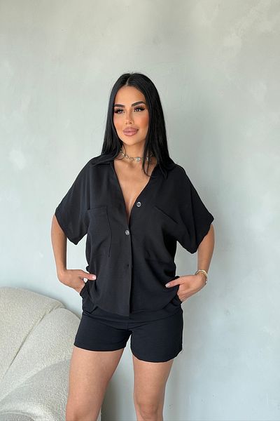 LİLA İSTANBUL Shirt Collar Button Front Shirt and Shorts Set Summer Suit