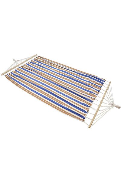 SERSIMO Double hammock with wooden bars, for 2 people, cotton, 150kg, 200x150 cm, blue and brown