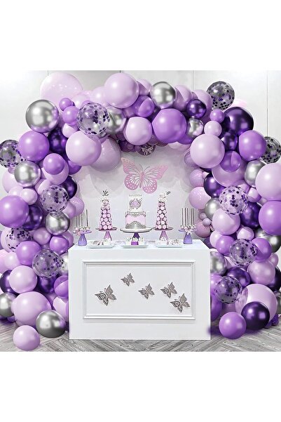 MACK PLUS 35’li Mor Işıltı Balon Seti – Krom & Pastel Özel Kombin