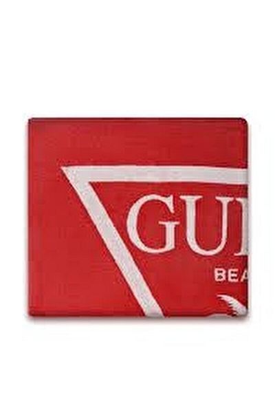 Guess Women's Red Jacquard Palm Patterned Logo Beach Towel