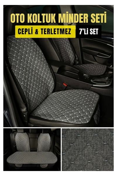 NAZ OTO Bmw 7 Series 730 G11-G12 2016 - 2022 Anti-Sweat Anti-Slip Linen Auto Cushion Cover Complete Set(7Pieces) Smoked