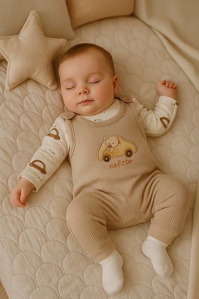 NAFİTTO Car Embroidered Baby Boy Jumpsuit 3-Piece Jumpsuit Set – Bodysuit, Jumpsuit and Socks |   3-6-9 Months Baby Outfit