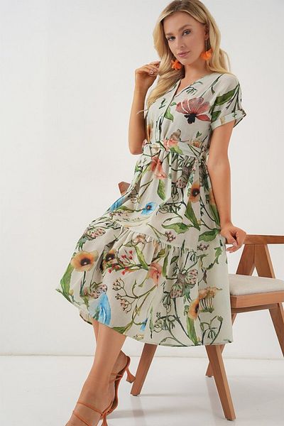leyla sanat sanata yeni bir bakış açısı Leyla Sanat Sanata a New Perspective Pattern Short Sleeve Dress 2558 - Çağla