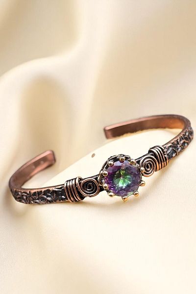 NBS Beautiful Naturel Stones Copper Pure Bracelet Adjustable Mystic Crystal Round 100% Genuine Copper