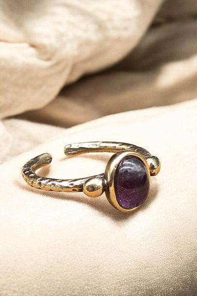 NBS Beautiful Naturel Stones Ring Copper Pure Amethyst Adjustable Elegant Minimal Quality (Gift, Daily, Special Occasions)