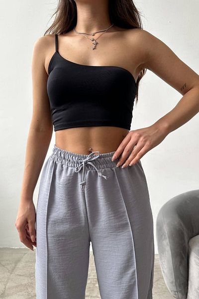 Mogi Butik Women's Tie-Up Elastic Waist Palazzo Summer Linen Trousers 3077