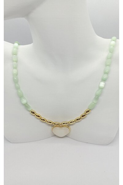 ndjewelry قلادة مطرزة باللون النعناعي والذهبي