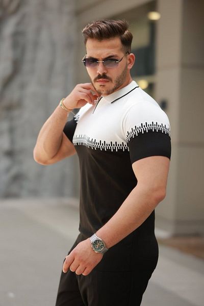Modayakamoz Tricou cu mânecă scurtă pentru bărbați, cu guler de asistentă, dublă culoare