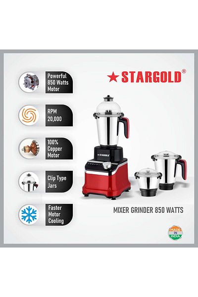 Generic STARGOLD 850W Mixer Grinder with 3 Stainless Steel Jars and Powerful Copper Motor