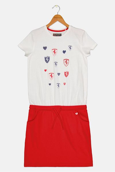 Scuderia Ferrari Kids Girl Sportswear Fit Short Sleeve Dress, White/Red